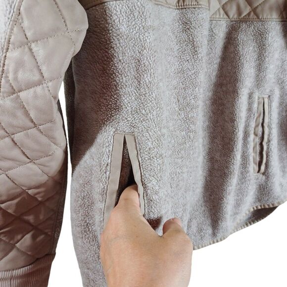Abercrombie & Fitch Women's M Sherpa Fleece Pullover Quilted Snap Oatmeal Taupe - Picture 5 of 7